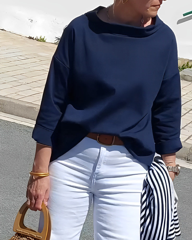Blouse décontractée à col bénitier avec manches 3/4 pour femmes