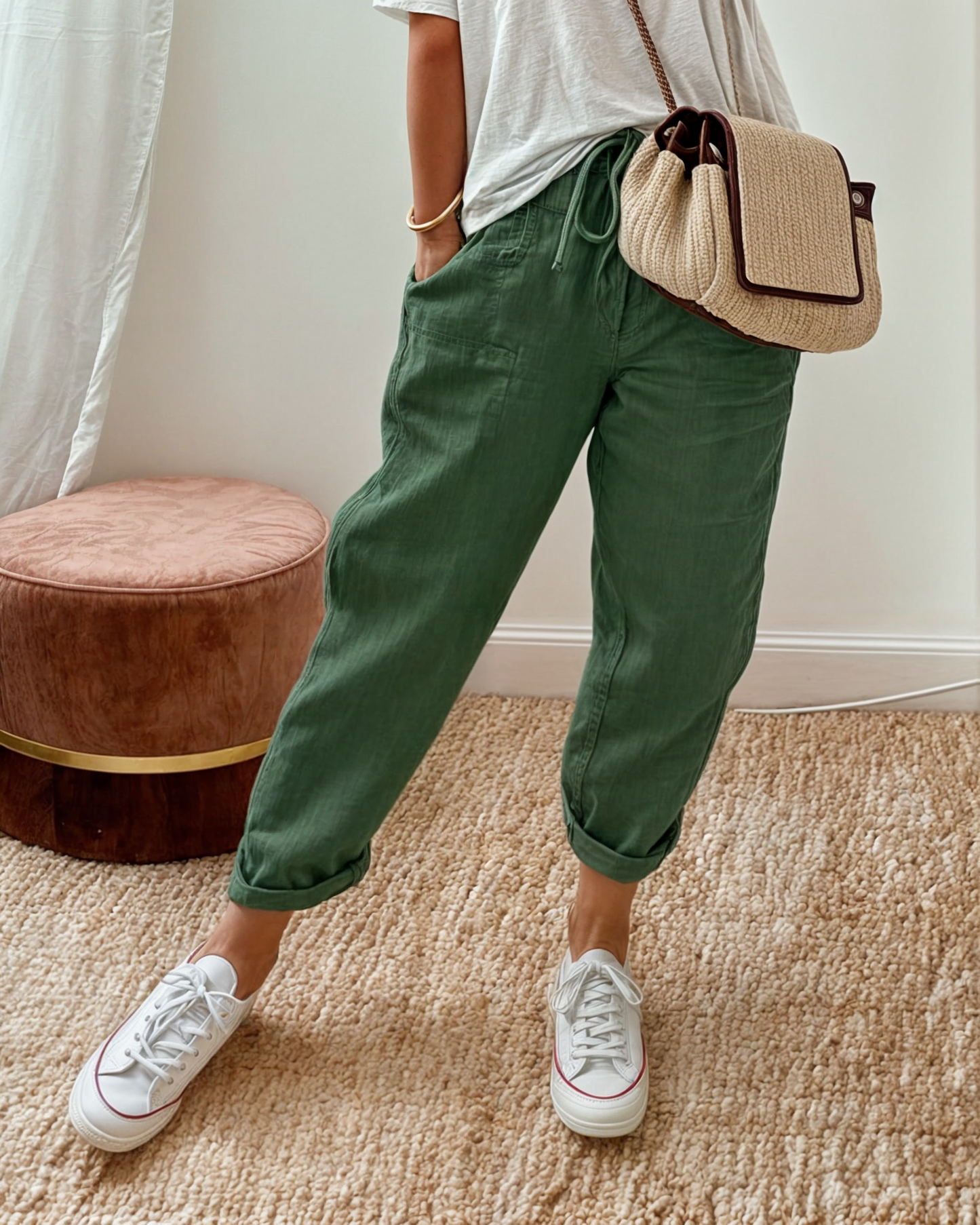 Pantalon d'été décontracté à cordon de serrage avec poches pour femmes