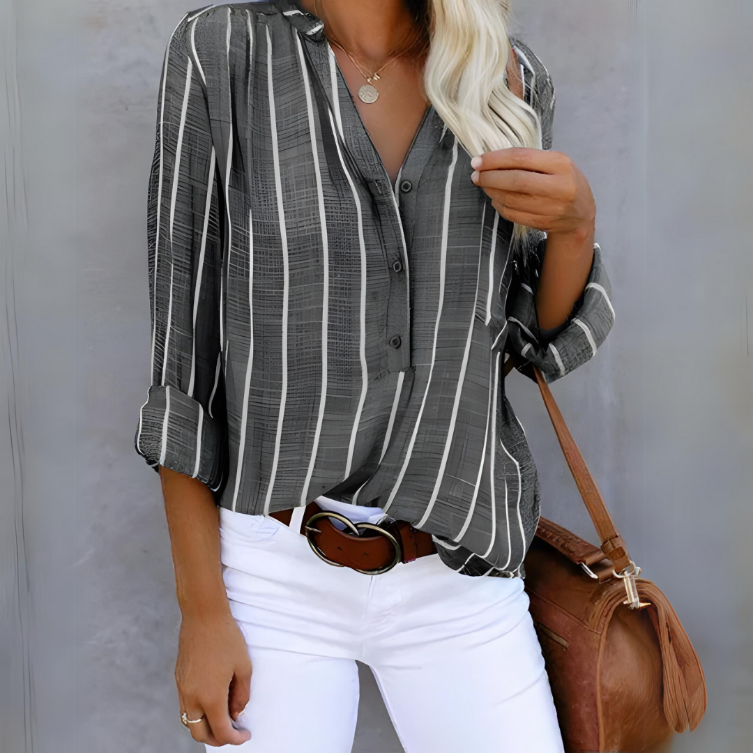 Blouse rayée à boutons pour femmes | Manches longues