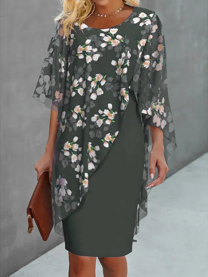 Women's Floral Pattern Pencil Dress | Crew Neck