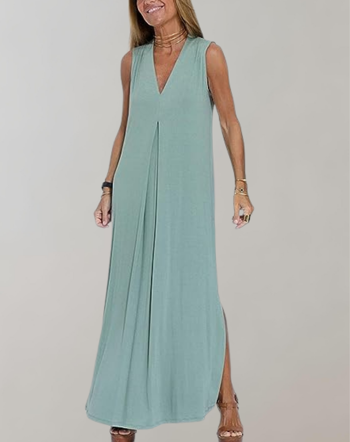 Robe maxi sans manches à col en V pour femme | Été