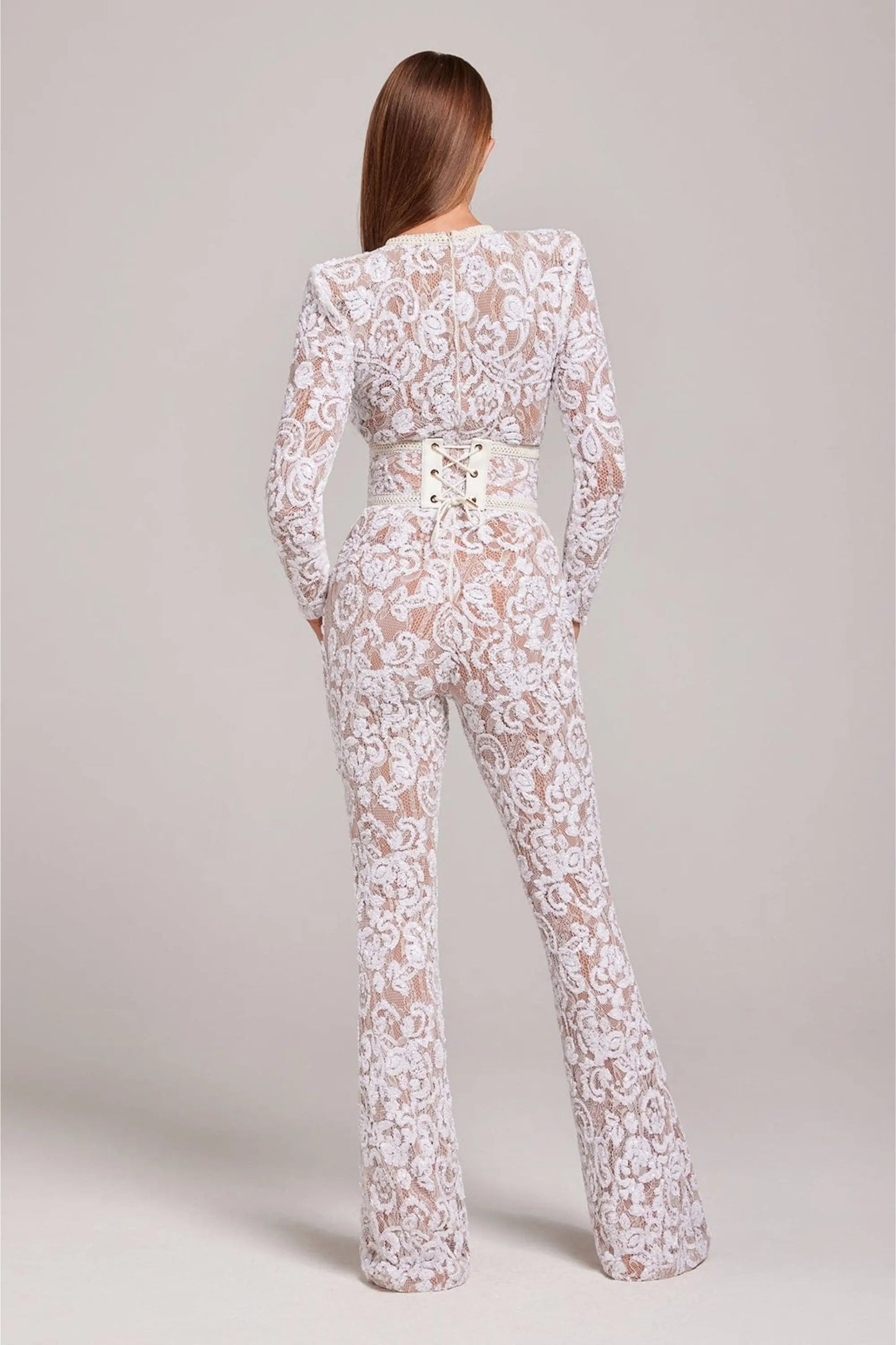 Combinaison à motif floral jambes évasées femme | Manches longues