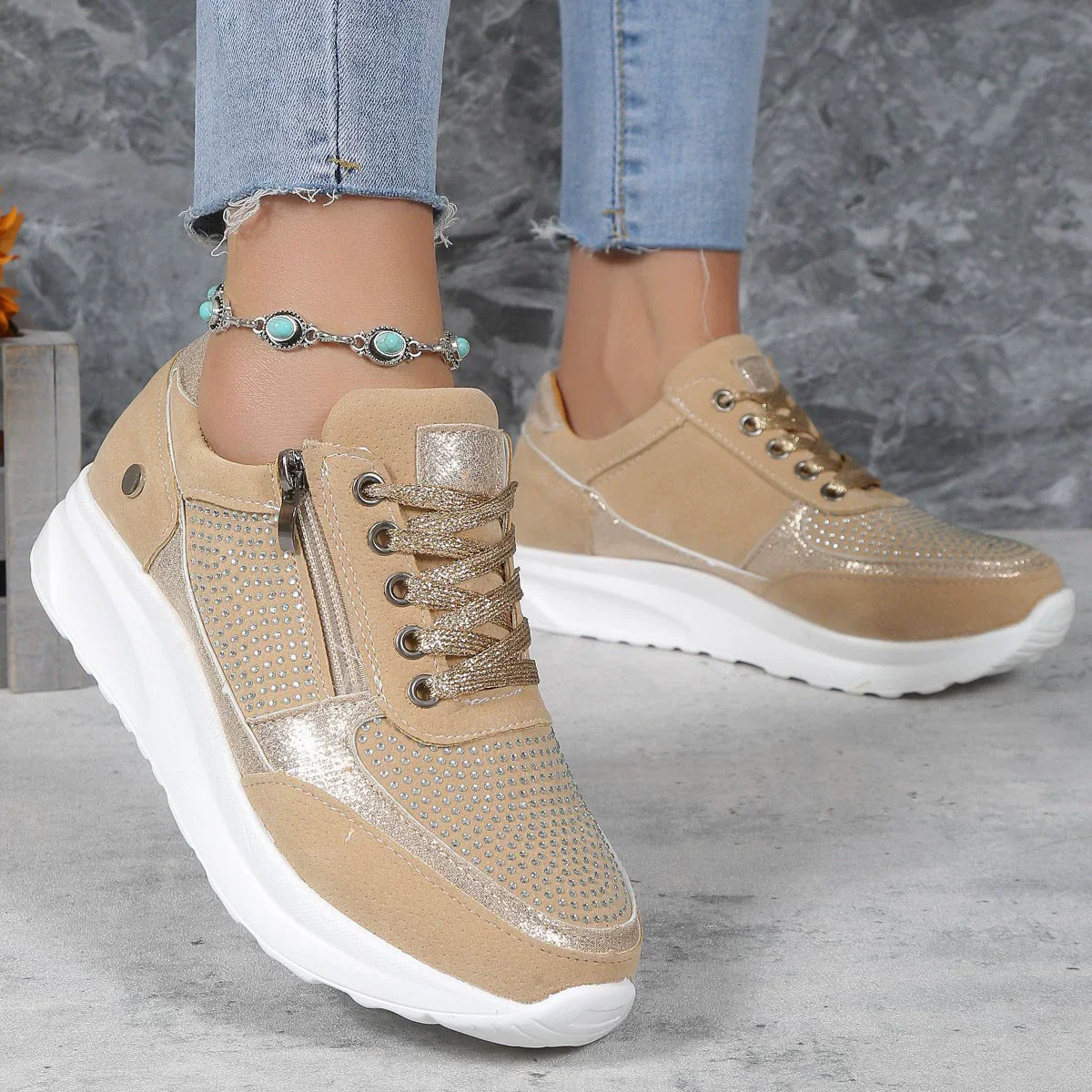 Baskets à plateforme à la mode pour femmes | avec lacets et fermeture éclair
