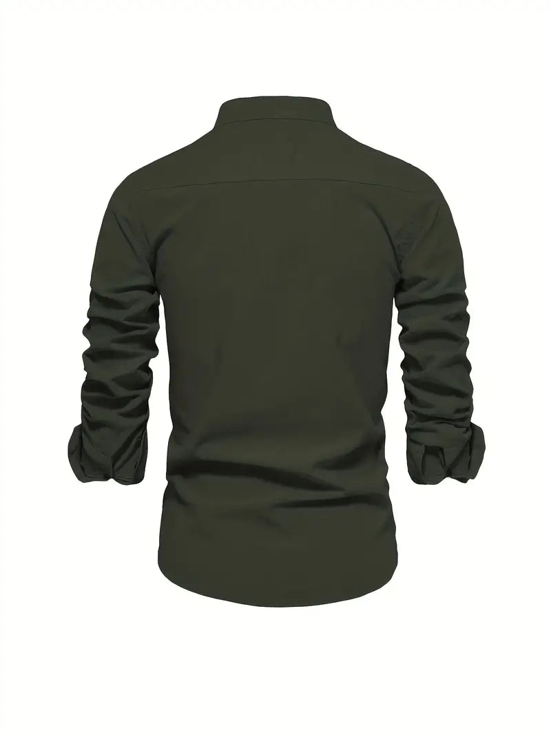 Chemise décontractée à col montant pour hommes | Manches longues