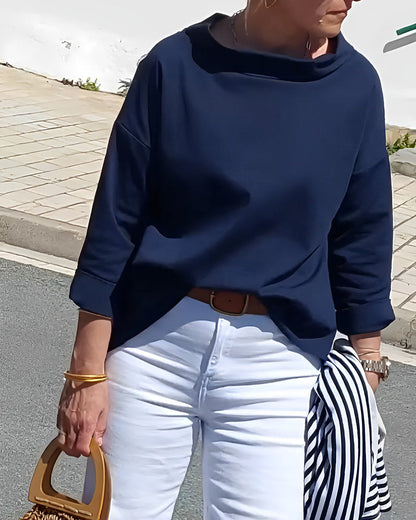 Blouse décontractée à col bénitier avec manches 3/4 pour femmes