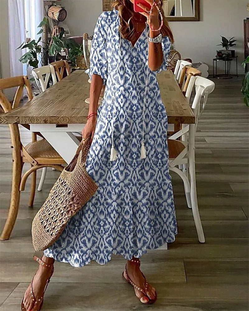 Damen V-Ausschnitt 3/4-Ärmel Sommerkleid | Maxi