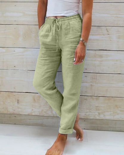 Pantalon en lin décontracté femme d'été | à cordon de serrage