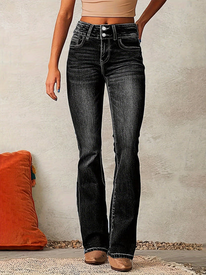 Jean évasé taille haute femme | Fermeture double bouton