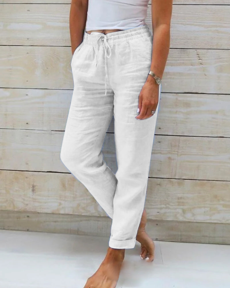 Pantalon en lin décontracté femme d'été | à cordon de serrage