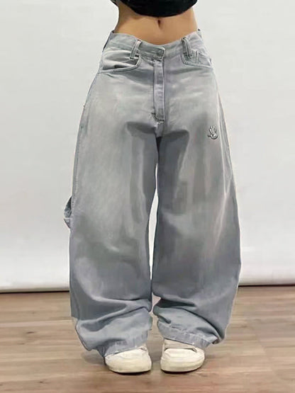 Jean boyfriend hip hop rétro américain Y2k gris