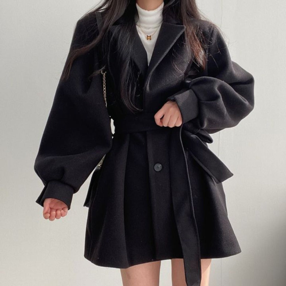 Manteau ceinturé à manches longues pour femmes - Marilena