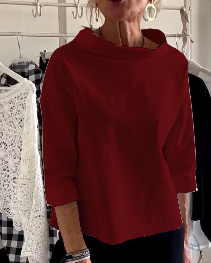 Blouse décontractée à col bénitier avec manches 3/4 pour femmes