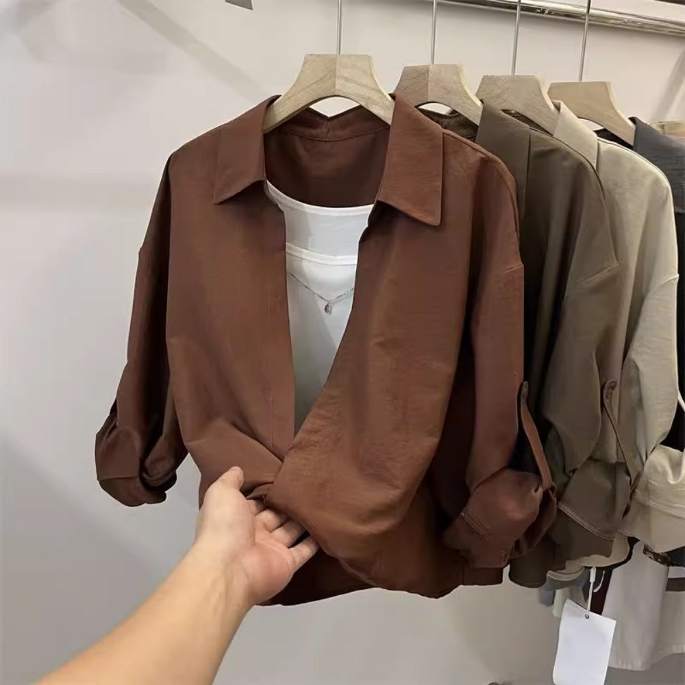 Blusa con efecto dos en uno y manga larga para mujer - Fiammetta