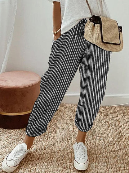 Pantalon en lin d'été pour femmes | Avec cordon de serrage