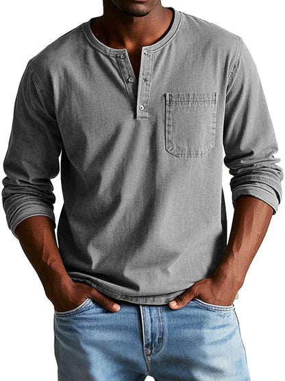 T-shirt Henley à manches longues pour hommes | Décontracté