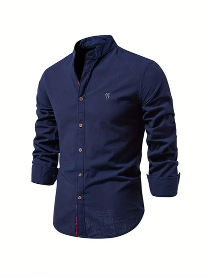 Chemise décontractée à col montant pour hommes | Manches longues