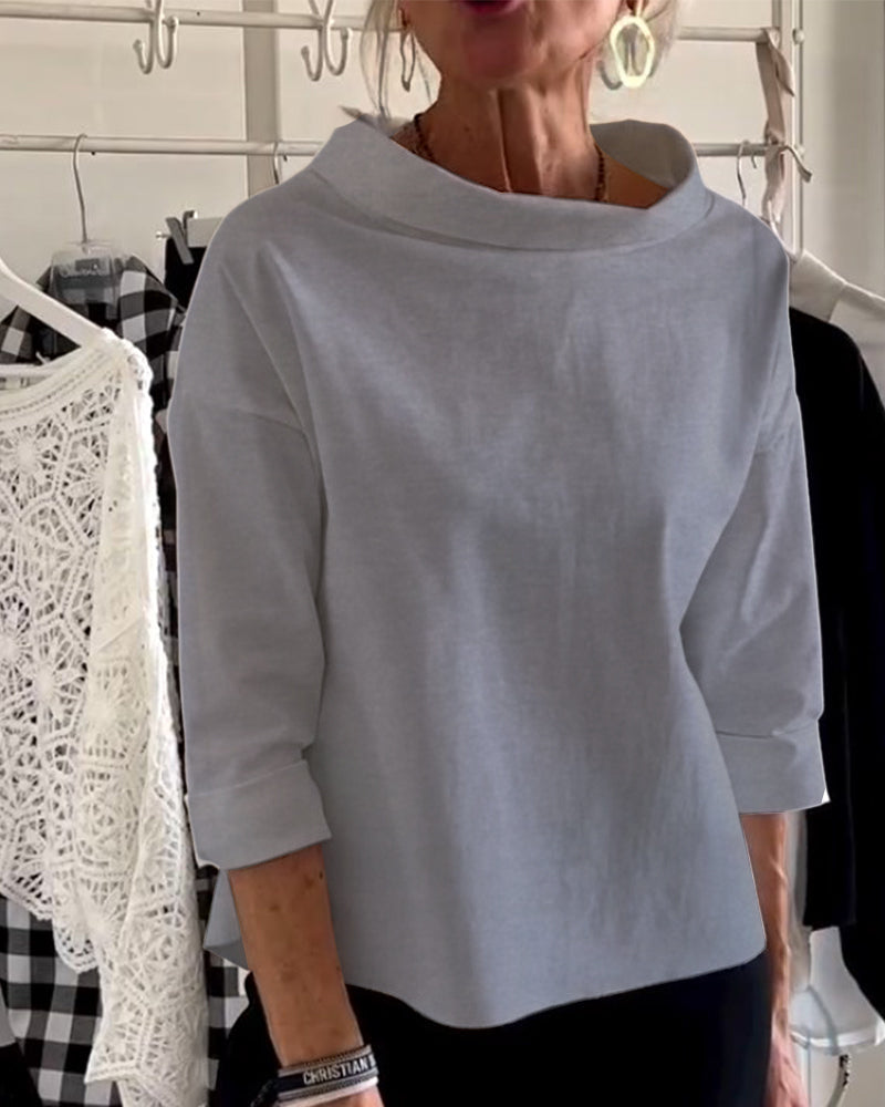 Blouse décontractée à col bénitier avec manches 3/4 pour femmes