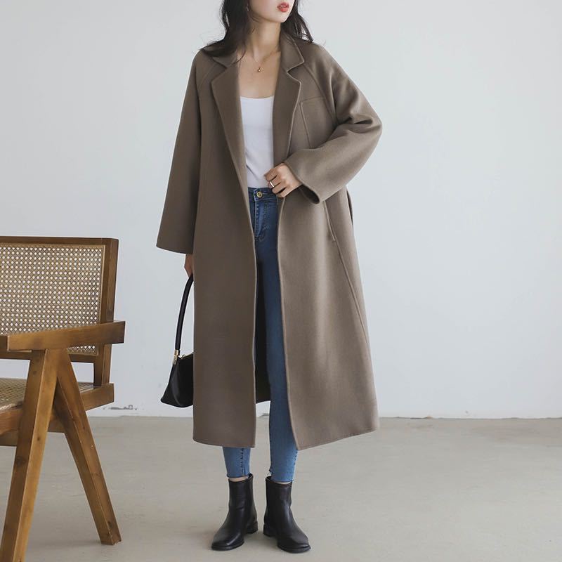 Long manteau en laine avec ceinture pour femmes – Lia