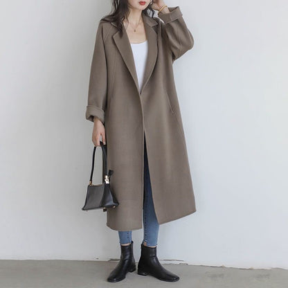 Long manteau en laine avec ceinture pour femmes – Lia