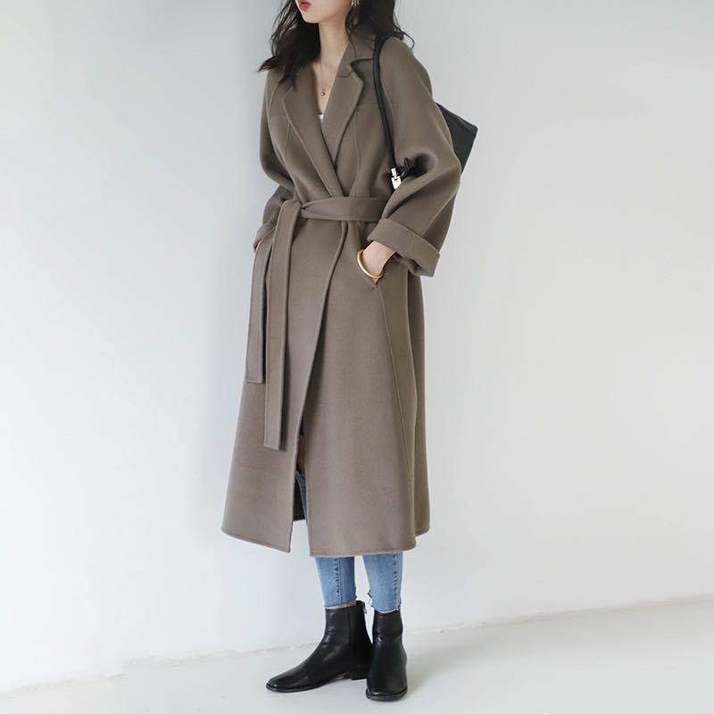 Long manteau en laine avec ceinture pour femmes – Lia