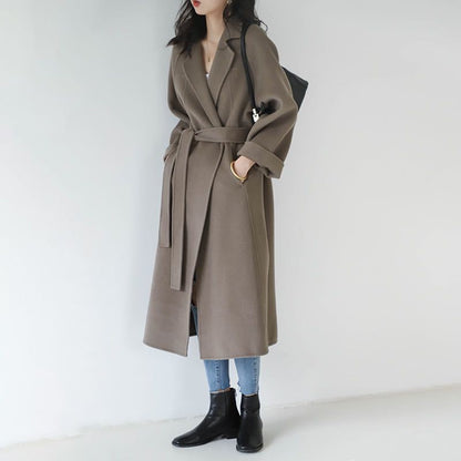 Long manteau en laine avec ceinture pour femmes – Lia