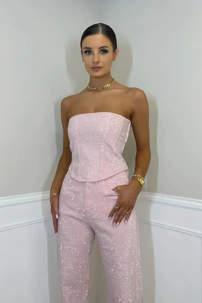 Damen Elegant Top und Hose | Glitzer