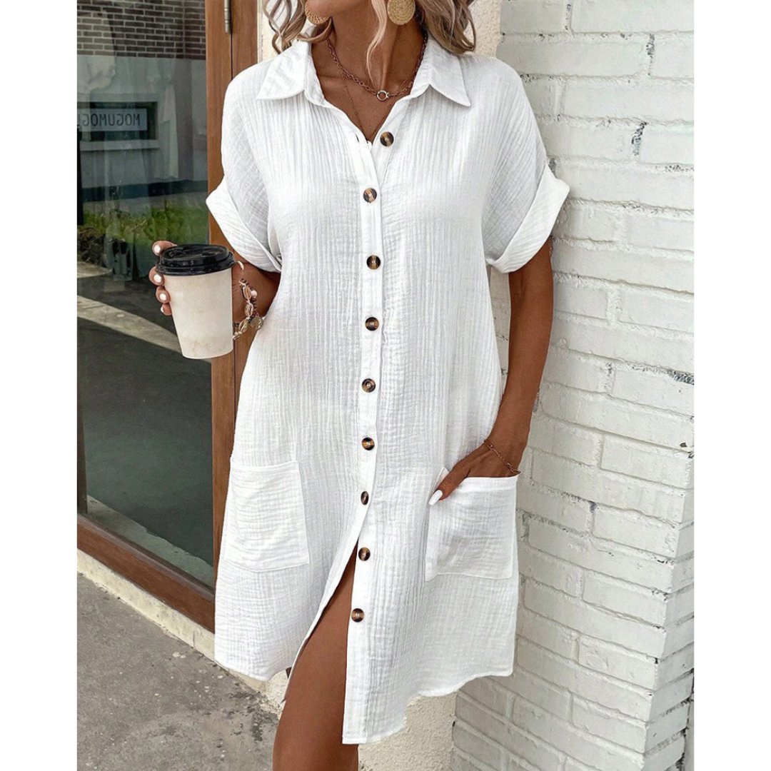 Women's Casual Button-Front Shirt Dress | with Pockets