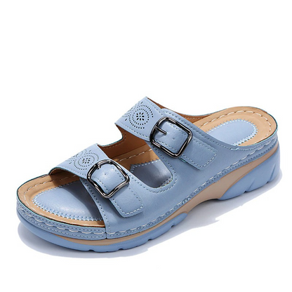 Sandalias de cuña casuales para mujer | Con hebillas ajustables