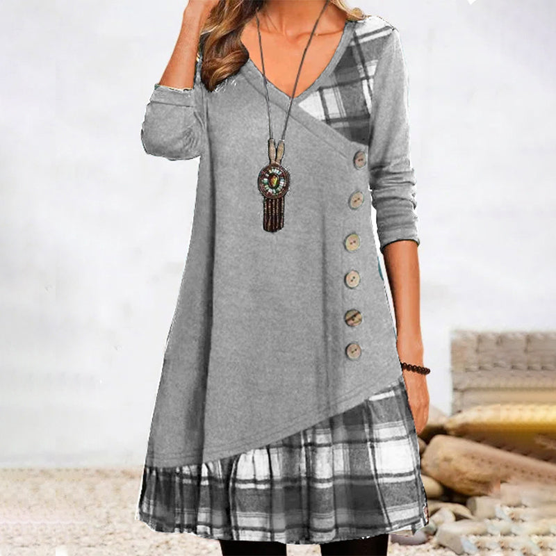Robe à carreaux manches longues avec boutons femme | midi