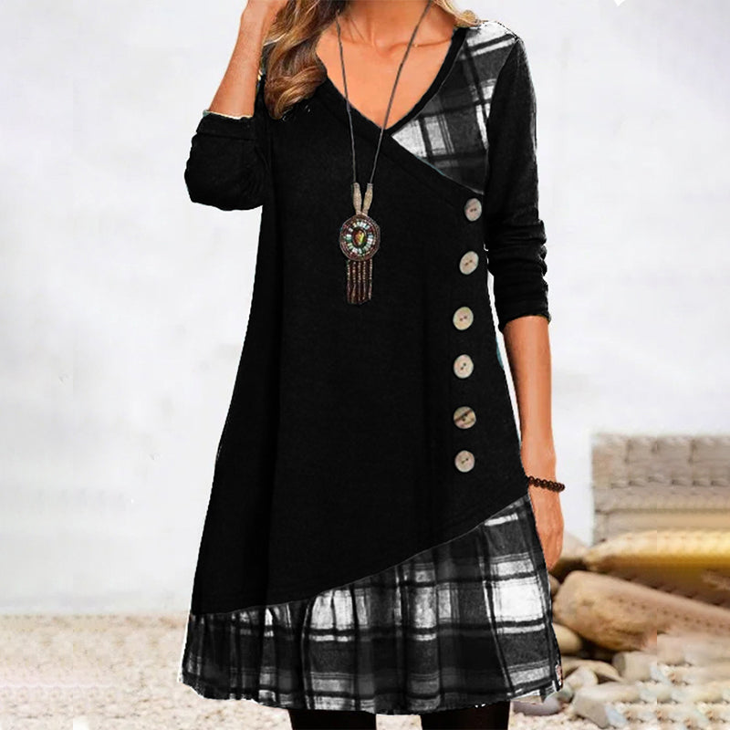 Robe à carreaux manches longues avec boutons femme | midi