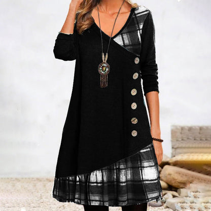 Robe à carreaux manches longues avec boutons femme | midi