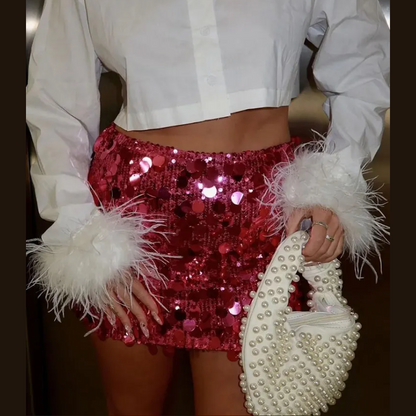 Jupe taille haute scintillante femme | Mini