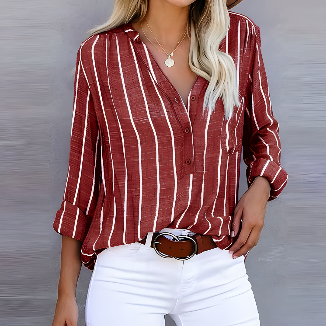 Blouse rayée à boutons pour femmes | Manches longues