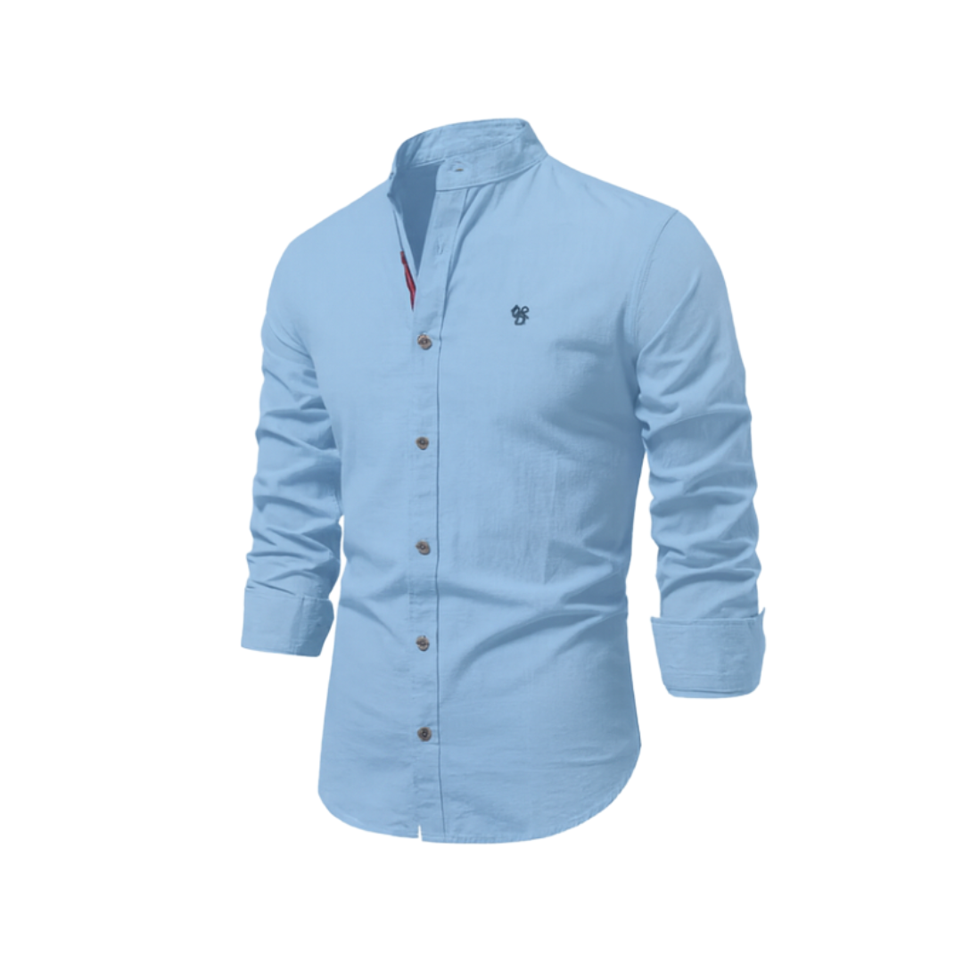Chemise décontractée à col montant pour hommes | Manches longues