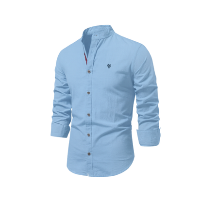 Chemise décontractée à col montant pour hommes | Manches longues
