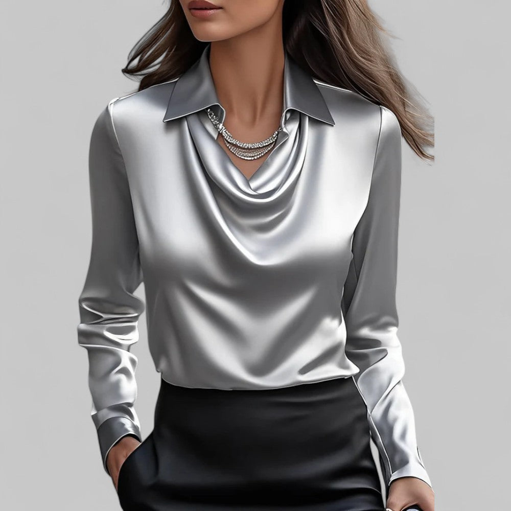 Blouse à col cascade pour femmes | Manches longues