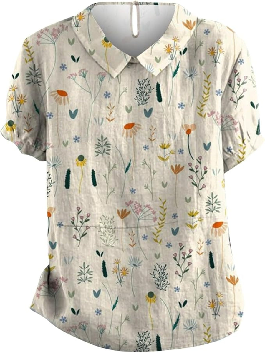 Blouse femme manches courtes imprimé floral | avec col