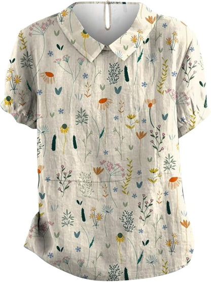 Blouse femme manches courtes imprimé floral | avec col