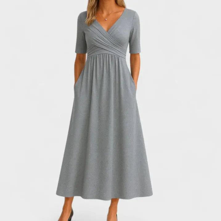 Robe portefeuille à manches 3/4 et col en V pour femmes | Midi