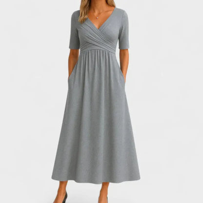 Robe portefeuille à manches 3/4 et col en V pour femmes | Midi