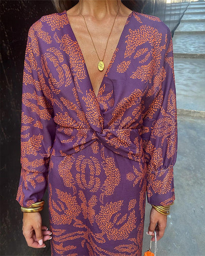 Women's V-Neck Long Sleeve Summer Dress | Midi