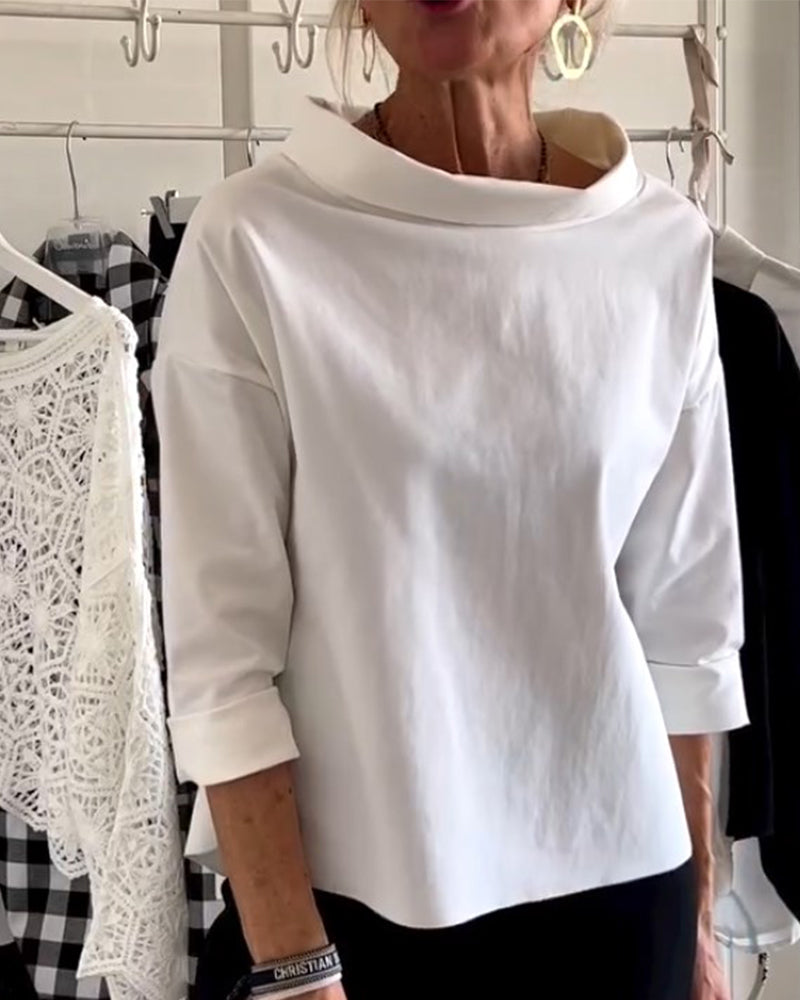 Blouse décontractée à col bénitier avec manches 3/4 pour femmes