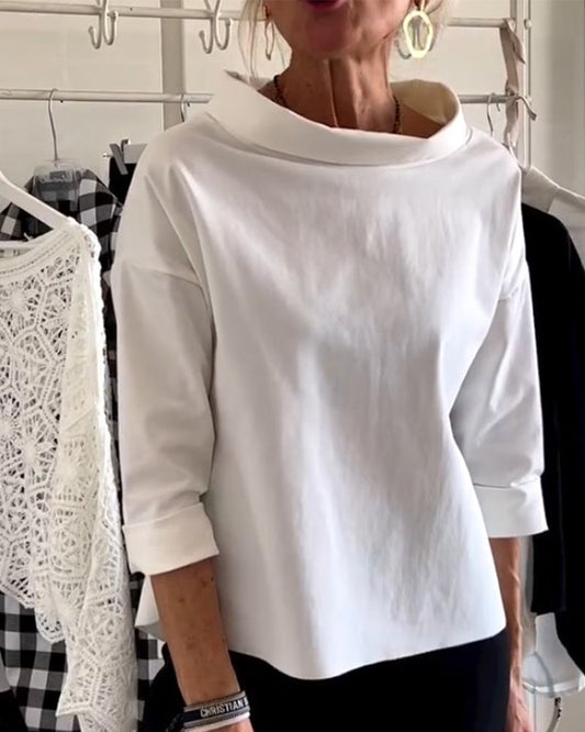 Blouse décontractée à col bénitier avec manches 3/4 pour femmes