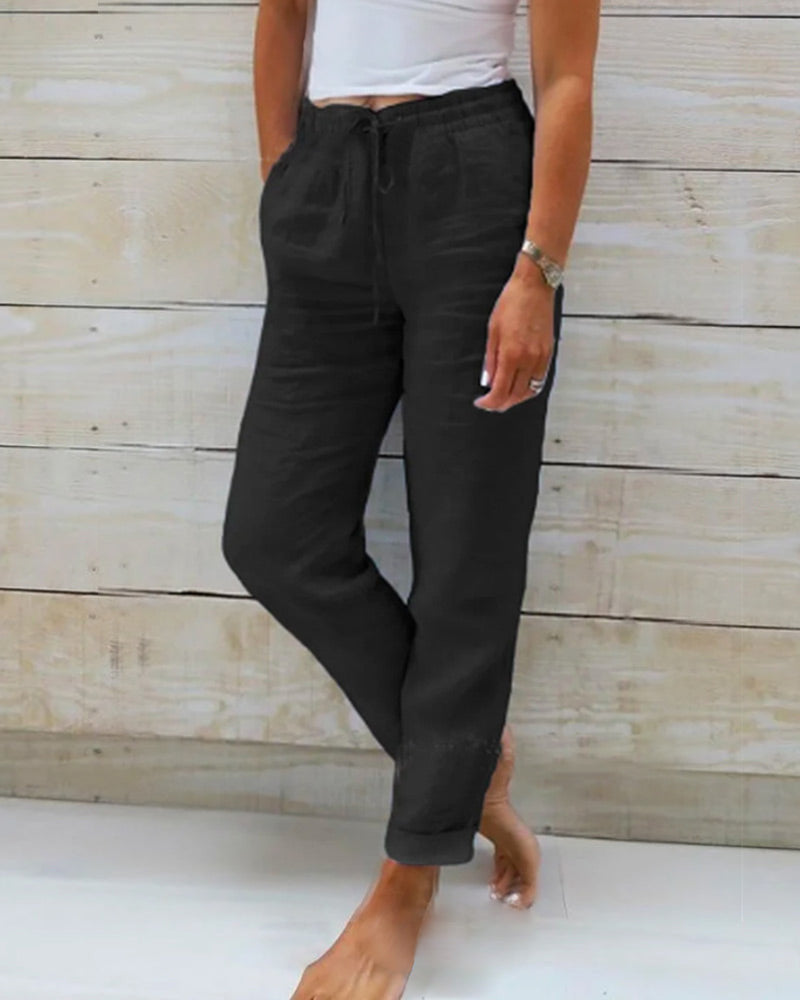 Pantalon en lin décontracté femme d'été | à cordon de serrage