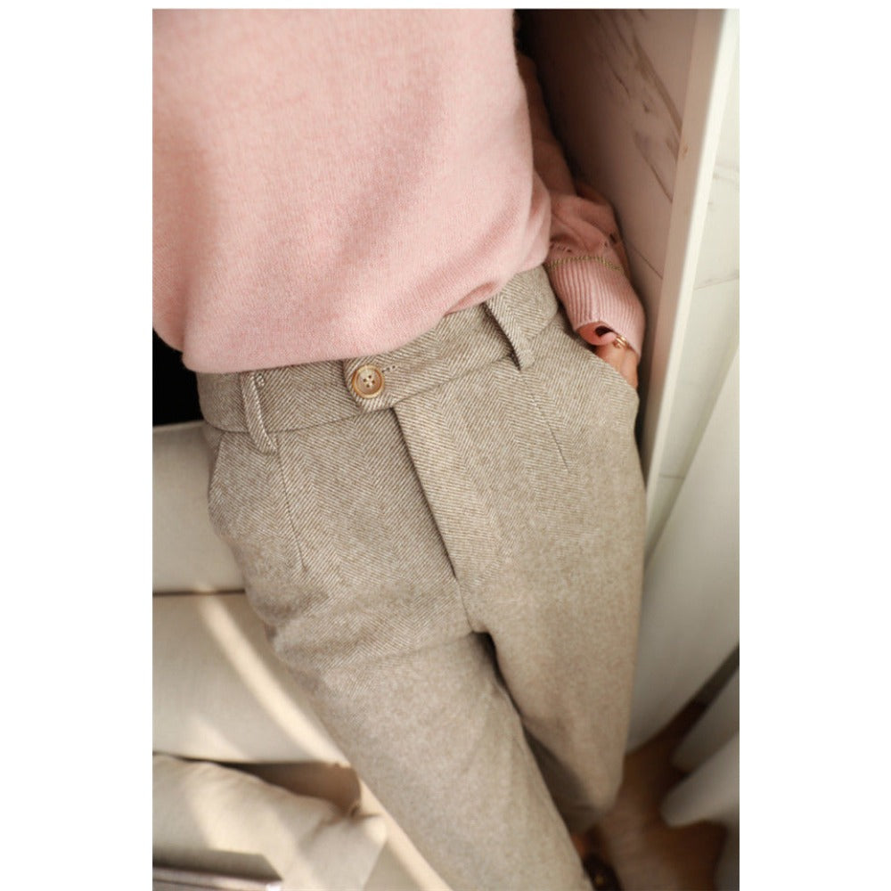 Pantalon femme à motif chevrons et taille haute – Gigliola