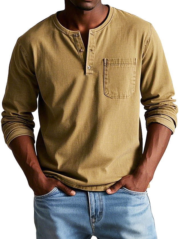T-shirt Henley manches longues homme | Avec poche poitrine