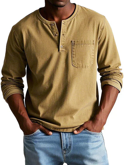 T-shirt Henley à manches longues pour hommes | Décontracté