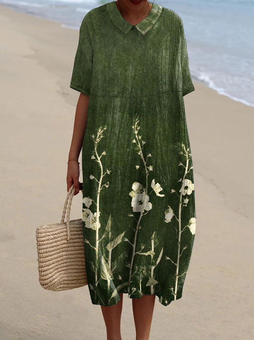 Robe d'été à motif floral et col en V femme | Midi