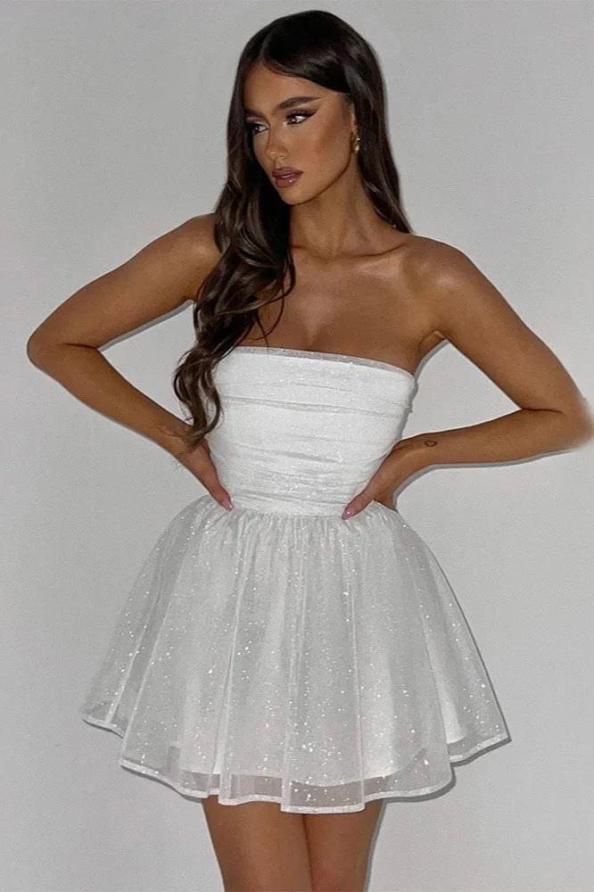 Robe cocktail mini bustier pailletée pour femmes