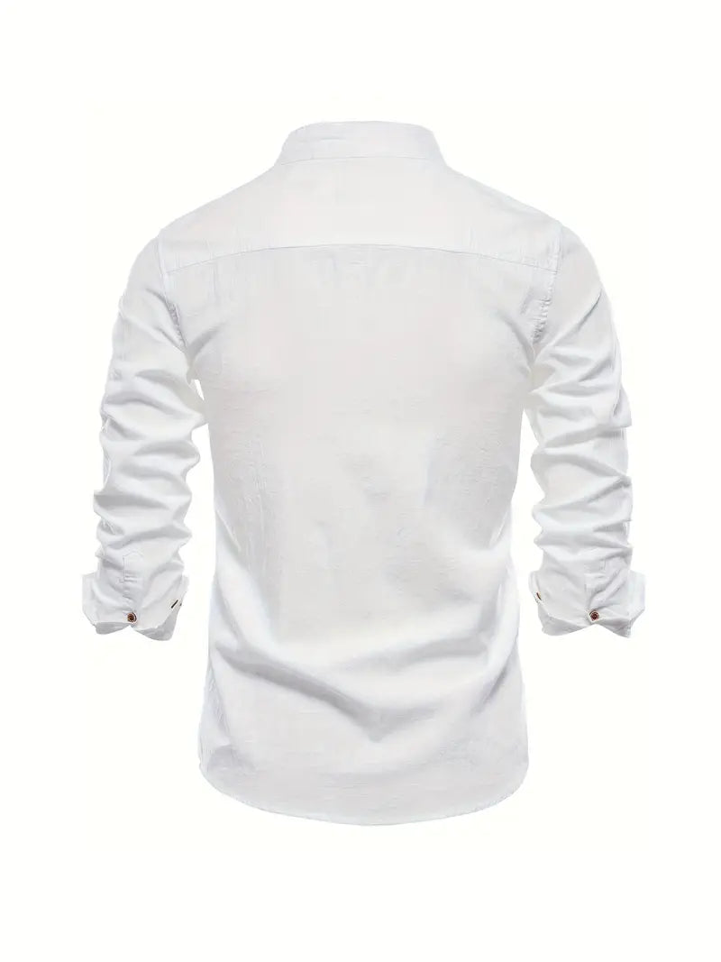 Chemise décontractée à col montant pour hommes | Manches longues